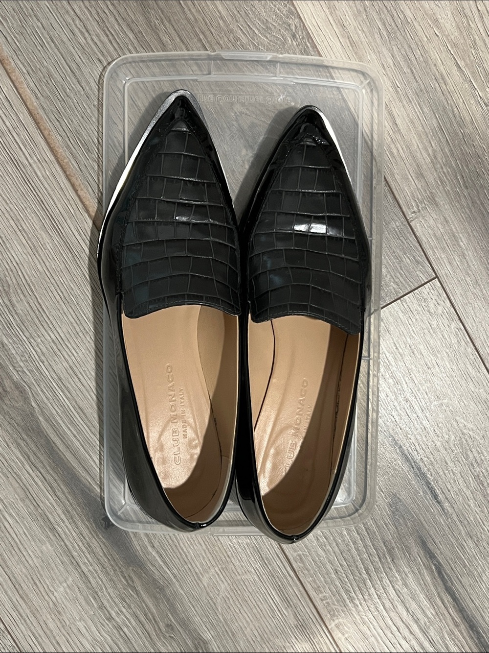 Club Monaco Black Croc-Embossed Pointed Loafers